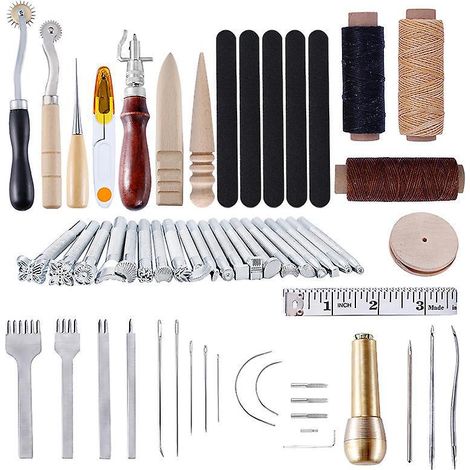 59pcs-cuir Outils Kit De Rparation La Main Artisanat Cuir Fil Cir 8 Couleur Avec Aiguilles Coudre Ciseaux Ruban Mesurer Pour Cuir De Couture Ch (1/5)
