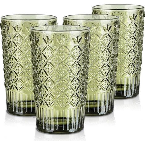 400 ml Set of 4 Green Drinking Glasses, Modern Juice and Soda (1/4)