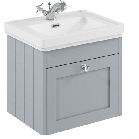 Balterley Butterton 500mm Wall Hung 1 Drawer Unit with Classic Basin 1 Tap Hole - Satin Grey (1/4)