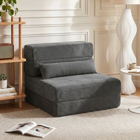 Fauteuil de sol avec dossier, canapé-lit pliable Cord Boneless Cloud avec rembourrage épais, gris foncé (1/4)