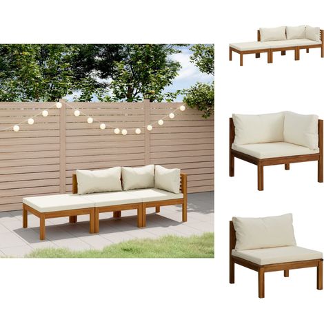 Gartenmöbel-Sets - Living 3-tlg. Garten-Lounge-Set mit Creme Kissen Massivholz Akazie (1/5)