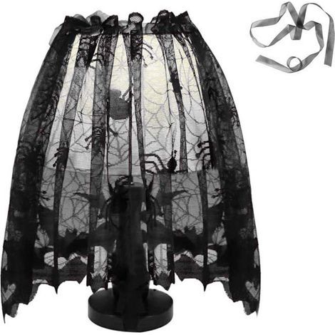 Décoration d'Halloween : abat-jour 50 x 150 cm, écharpe, toile d'araignée, chauves-souris, ruban de dentelle noire. Idéal pour la décoration intérieure et les fêtes d'Halloween. (1/4)