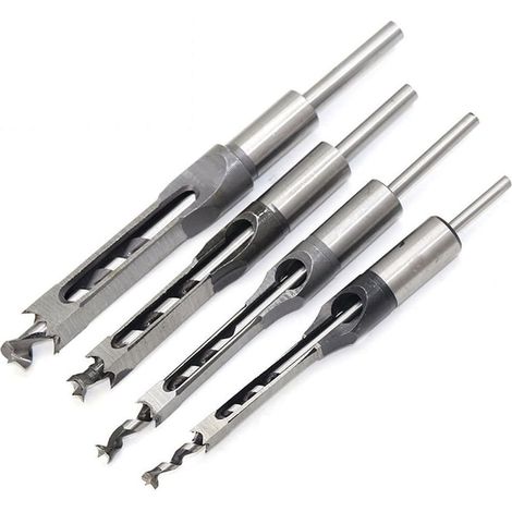 CCYKXA (1/4-1/2-5/16-3/8 pouces)Jeu de 4 bédanes Forets à trou carré, bédanes creux en acier Outils de menuiserie Set