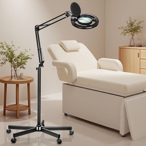 Lampe Extension de Cils 10X – 2500 Lumens, Intensité Réglable en Continu, Base Roulante à 5 Roulettes, Lampe Loupe pour Soins du Visage, Tatouage, Manucure, Artisanat, Lecture (1/5)
