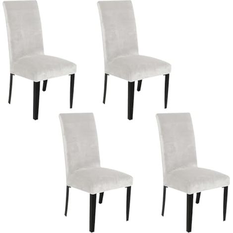 Lot de 4 housses de chaise en velours avec dossier à oreilles, robustes, amovibles, lavables et réutilisables – Pour salle à manger, banquet, décoration d'intérieur (blanc) (1/5)