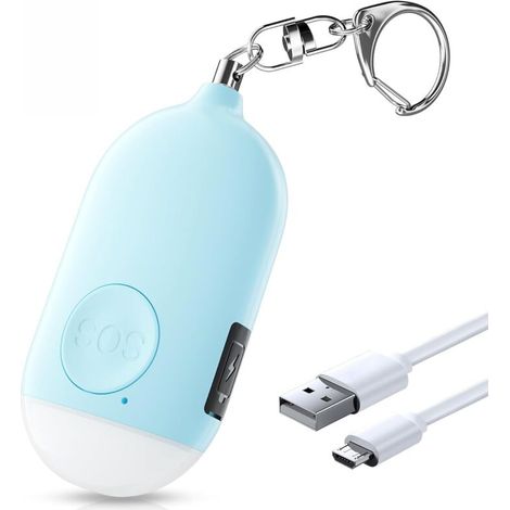 1 alarme personnelle, sirène rechargeable, sirène d'autodéfense 130 dB avec lampe de poche LED d'urgence, étanchéité IP44, 2 modes d'alarme, bleu (1/5)