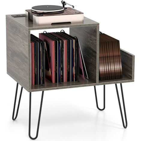 Supporto per giradischi 66 x 45 x 67 cm con comoda stazione di ricarica design moderno in legno grigio 200013707