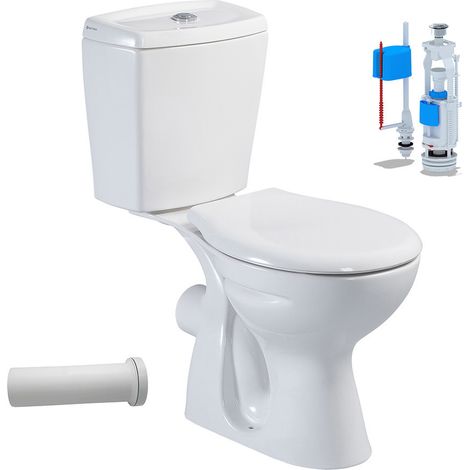 Stand-WC mit Taharetfunktion und waagerechtem Wandabgang inkl. Keramik-Spülkasten & Softclose WC-Sitz – Komplettset (1/5)