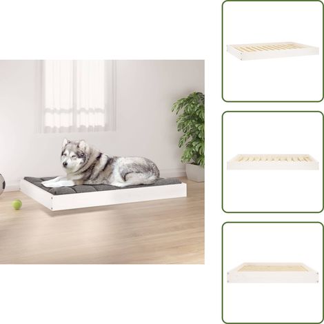 The Living Store Cuccia per Cani Bianca 101,5x74x9 cm in Legno Massello di Pino - Cuccia per cani