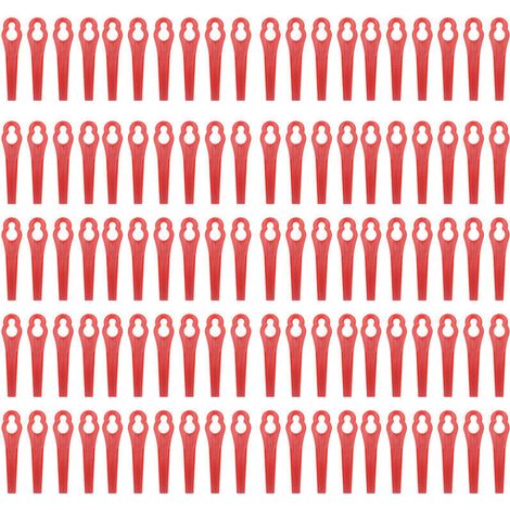 100 Pièces Lames de Rechange en Plastique pour Taille-Bordures de Jardin, Longueur 80mm, Diamètre de Trou 11x7mm, Rouge (1/5)