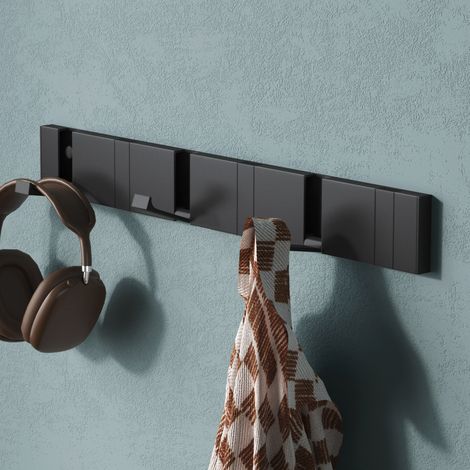 Mai & Mai Porte manteaux Mural en Aluminium Crochets Rétractables pour Salle de bain Cuisine Chambre Entrée Accroche Serviette Design Antidérapant Patère Murale Noir 45.5×1.4×6CM Wandgarderobe01 (1/5)