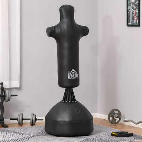 Sac de frappe sur pied 180 cm en acier, humanoïde, base stable avec 12 ventouses, noir OKMYHOME (1/5)