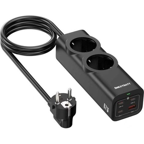 Nextbatt 67w schnelllade steckdosenleiste 2 fach 3x usb c 1x usb a 2 m - schwarz