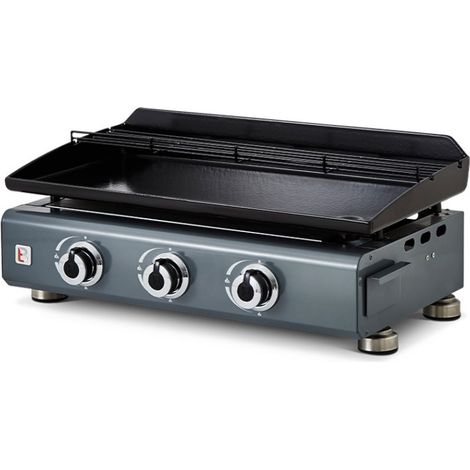 Brasero – Plancha à gaz 3 feux 7,5 kW – Plaque acier émaillée 67 x 34 cm – Grille de réchauffement – Tiroir récupérateur de graisse – Pour jusqu'à 10 convives