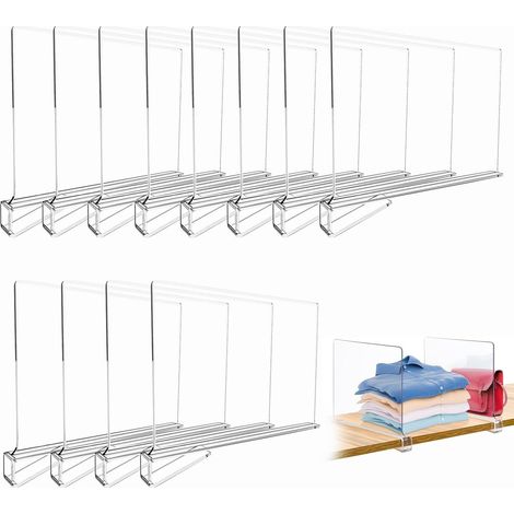 16 Pièces Séparateurs d'étagère en Acrylique Transparent, Organisateur Armoire Vetement, organiseurs de vêtements réglables, Separateur Etagere Organisateur Placard, pour Chambre à Coucher, Armoires (1/5)