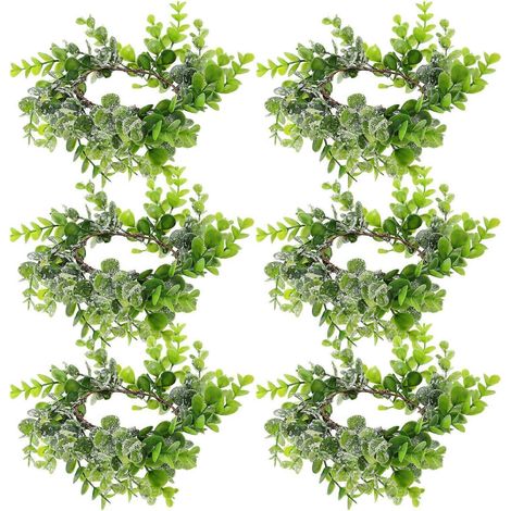 Couronnes de bougies en eucalyptus artificiel, feuilles artificielles, décoration de mariage, 12 pièces vertes (1/5)