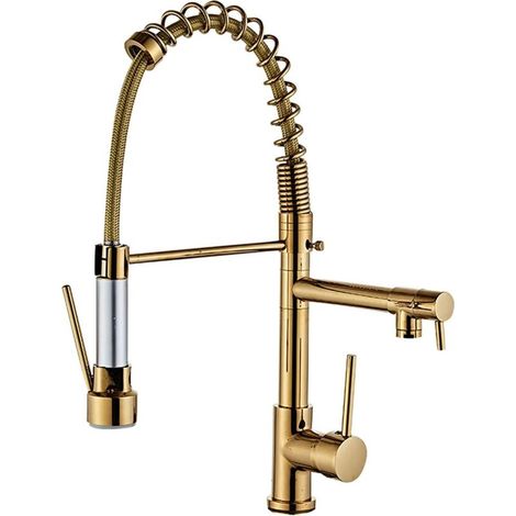 Robinet de cuisine avec ressort en spirale robinet et douchette extensible à 360Ḟ Pivotant or (1/4)