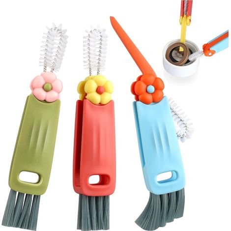 Brosse de nettoyage pour bouteilles d'eau - Brosse polyvalente 3 en 1 pour le nettoyage des bouchons de bouteilles, thermos, shakers et autres gourdes. Kit de 3 outils de nettoyage.-AquaForge