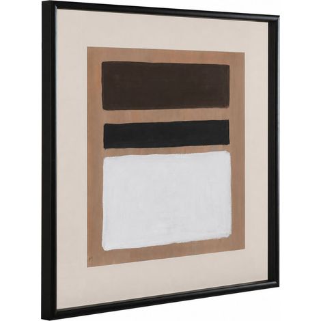 Toile abstraite encadrée peinte à la main - noir beige blanc et brun (1/4)