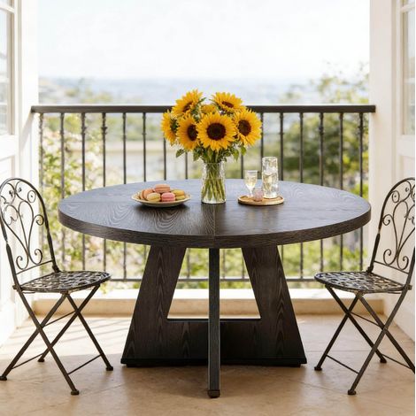 Tavolo da pranzo rotondo 120 cm nero in legno ingegnerizzato stile rustico con montaggio facile (1/5)