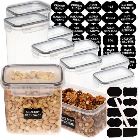 Set di 8 contenitori ermetici in plastica per alimenti, adatti al frigorifero.
