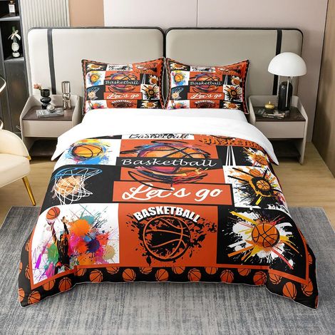 Housse de couette 100 % coton - 155 x 220 cm - Thème ballon de sport et de basket-ball - Pour enfant garçon - Hippie Tie Dye - Moderne - Avec housse de couette et 1 taie d'oreiller - Multicolore (1/5)