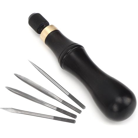 Kit d'alène à coudre 4 en 1, manche en ébène, outil de couture pour le travail du cuir et du tissu, idéal pour les loisirs créatifs. (1/5)