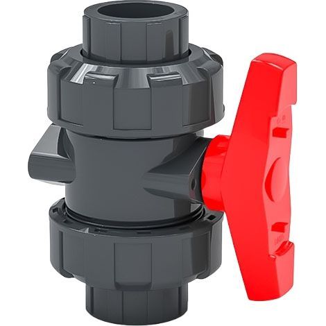Vanne à double union, vanne à boisseau sphérique, vanne à boisseau sphérique SPH, vanne à boisseau sphérique en PVC de 63 mm de diamètre (1/3)