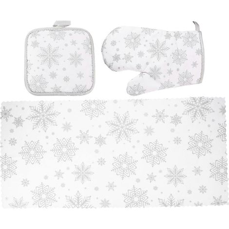 1 lot de gants de cuisine résistants à la chaleur, motif flocons de neige de Noël, manique, torchon (1/5)