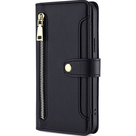 Funda tipo cartera con cremallera para Samsung Galaxy S23, color negro. (1/5)