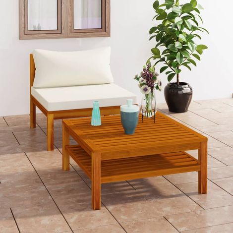 2 pcs Ensemble Canapés droits de relaxation Canapé relax - Canapé de salon et coussins blanc crème Acacia solide BV580183 - BonneVie (1/5)
