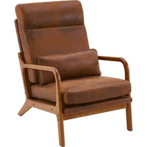 Loungesessel mit Armlehnen, Mid-Century-Stil, braun, Massivholzrahmen (1/5)