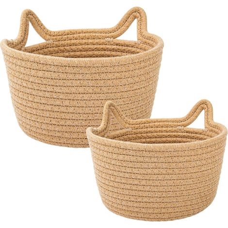 Paniers de rangement décoratifs, joli panier de rangement en corde de coton avec motif chat..//