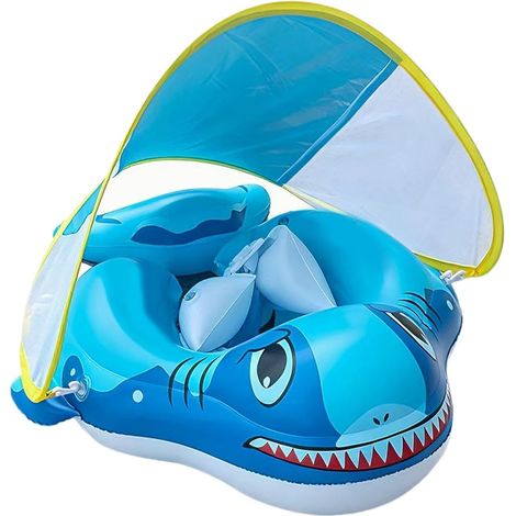 Flotteur pour enfants anneau de natation gonflable avec auvent anti-soleil, chaise flottante de baignade pour garçons et filles de 6 à 48 mois, adapté pour lac, rivière, fêtes extérieures et vacances (1/5)