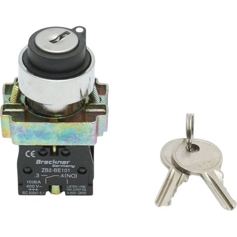 Selettore a 2 posizioni con blocco e chiave 1NO+1NC, 400V/10A, LAY5-BG45 Breckner Germany (1/5)