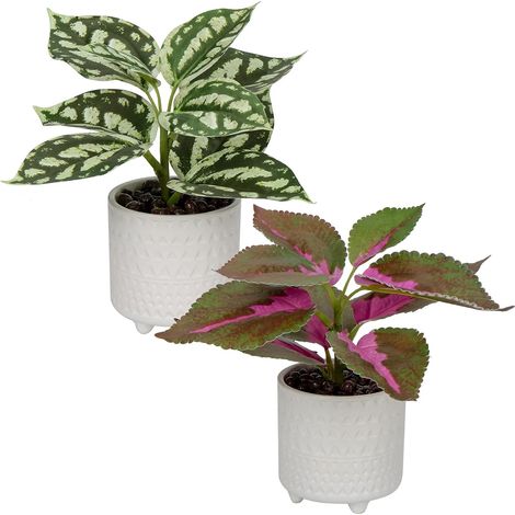 Lot de 2 Petites Plantes artificielles dans des Pots en céramique - Plantes artificielles décoratives en Pot - Plante réaliste - Plante d'intérieur pour la Maison, Le Bureau, la Cuisine (1/5)