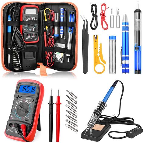 Soldering Iron Kit, 60W, Electric, Adjustable Temperature with ON/OFF Switch, Soldering Station with 5PCS Tips, Desoldering Pump, Solder Wire, Tweezers (1/4)