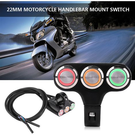 Nouveau guidon de moto modifié en alliage d'aluminium avec LED, interrupteur à trois trous à verrouillage et réinitialisation automatiques. (1/5)