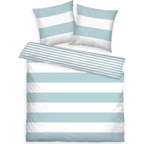 Linge de lit en renforcé, 2  80x80 cm + 200x220 cm, 100% Coton/renforcé, avec Motif réversible et Fermeture éclair, Siena Blanc, Turquoise (Fresh Sage) (1/5)