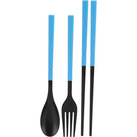 Besteckset aus ABS-Kunststoff, bestehend aus Löffel, Gabel und Essstäbchen, faltbar und tragbar für den Einsatz im Freien (blau). (1/5)