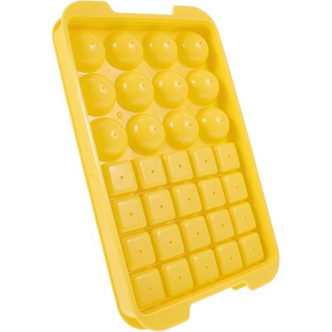 Bac à glaçons rond et carré à 32 cavités, en plastique PP jaune. (1/5)