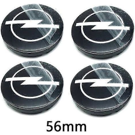 4 cache-moyeux de roue de voiture 56 mm, 59 mm, 60 mm, 64 mm et 68 mm pour Opel Astra, Mokka, Insignia, Zafira, Corsa et Tigra (emblème, logo, badge). 4 pièces, 56 mm, noir.