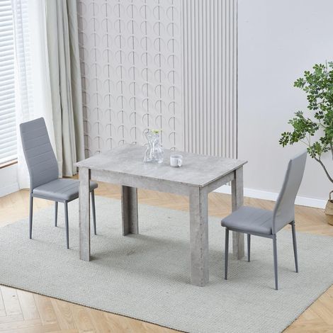 Dining Room Set, Beton Grey Dining Table with Chairs, 110x70 cm Table and Chairs for Living Room Home Kitchen (Table with 2 Chairs, Grey Faux Leather)