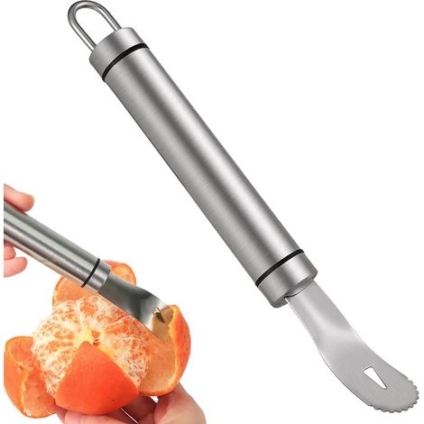 Orangenschäler aus Edelstahl, langer Griff, gezahnter Zitrusschäler, Orangenschneider, einfacher Fruchtöffner, Schälwerkzeug, multifunktionales Küchenutensil, geeignet für Zitronen, Granatäpfel und Gr