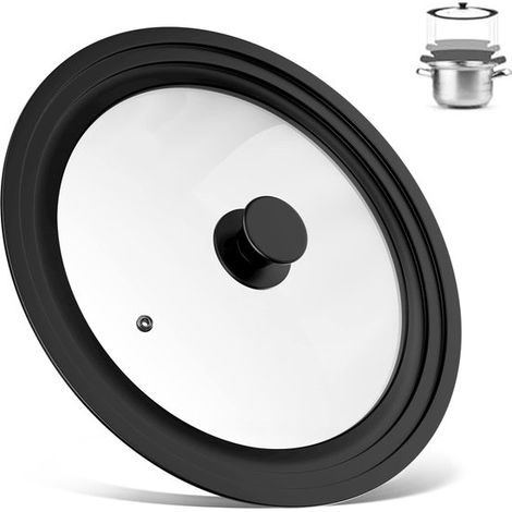 Tapa antisalpicaduras universal 3 en 1, Tapa de vidrio universal, borde silicona resistente calor, adapta utensilios cocina diámetro 28/30/32 cm (1/5)