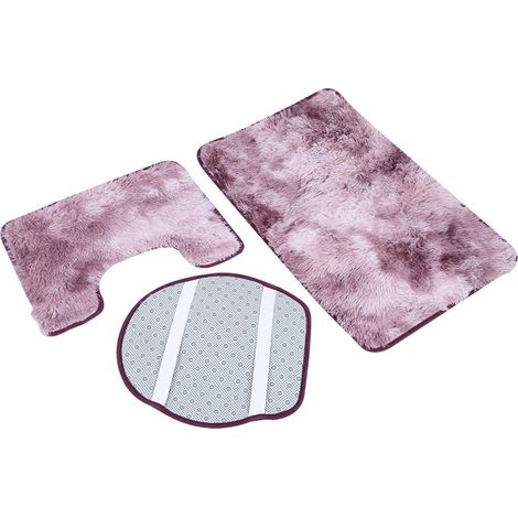 Ensemble de salle de bain trois pièces, ensemble de toilette trois pièces, tapis de sol, paillasson, tapis, tapis de sol, style japonais et coréen, rose violet (1/5)