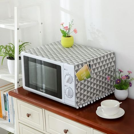 Housse anti-poussière micro-ondes, protection grise triangle, décoration cuisine. (1/5)