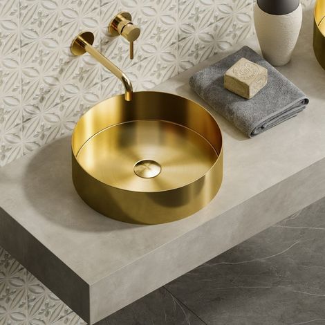 Lavabo da appoggio rotondo in acciaio inox finitura oro  KVE-380G kamalu