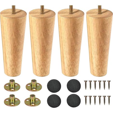 Pieds de meubles en bois, pieds de table, ensemble de 4 pièces, pieds de table coniques en bois massif de 15 cm, pieds de canapé (1/5)