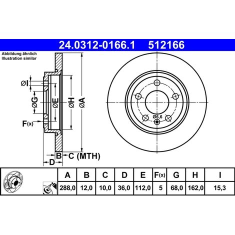 Lot de 2 Disques de frein ATE 24.0312-0166.1 AUDI 8E0 615 601 M